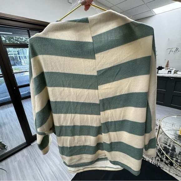 Sage Green and White Striped Sweater Top - Picture 4 of 6